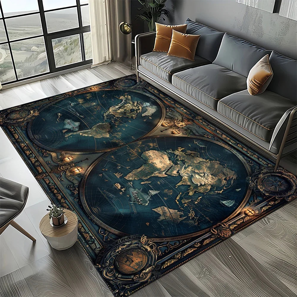 Navak Carpet Retro Marine Nautical Chart Compass Carpet Rug for Home Living Room Bedroom Sofa Doormat Decor, Floor Mat