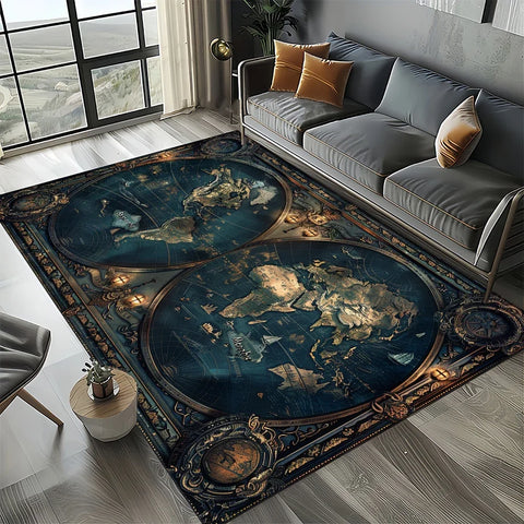 Navak Carpet Retro Marine Nautical Chart Compass Carpet Rug for Home Living Room Bedroom Sofa Doormat Decor, Floor Mat