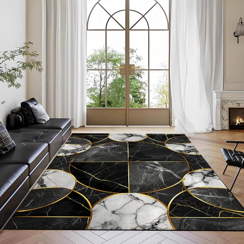 Navak Carpet Nordic Marble Print Area Rug for Living Room in Front of Sofa Non-Slip Modern Floor Mat for Bedroom
