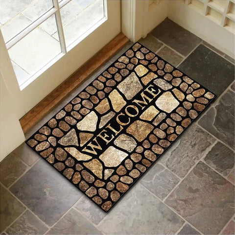 Navak Carpet Elegant 'HOME' Crystal Velvet Rug - Soft & Durable Pebble Design Doormat, Non-Slip Entrance Decor, Perfect Gift for Modern Homes