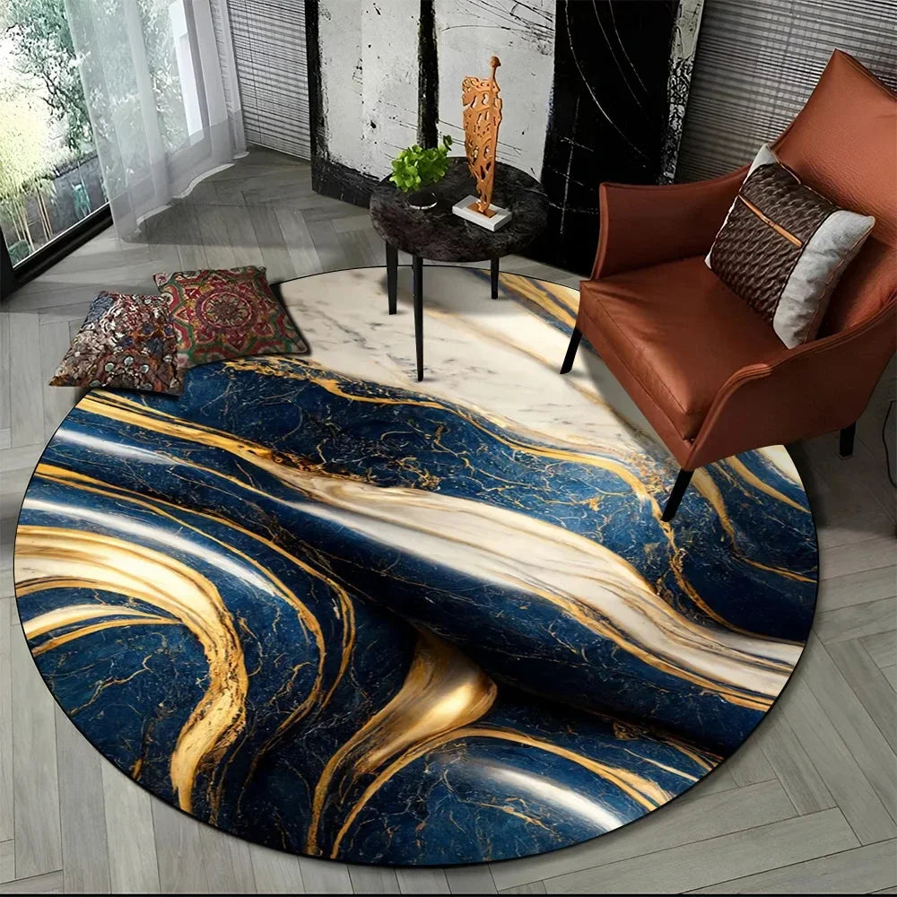 Navak Carpet 3D Luxury Marble Print Round Carpet Abstract Geometric Area Rug for Living Room Bedroom Chair Decor Non-slip Floor Mat Doormat