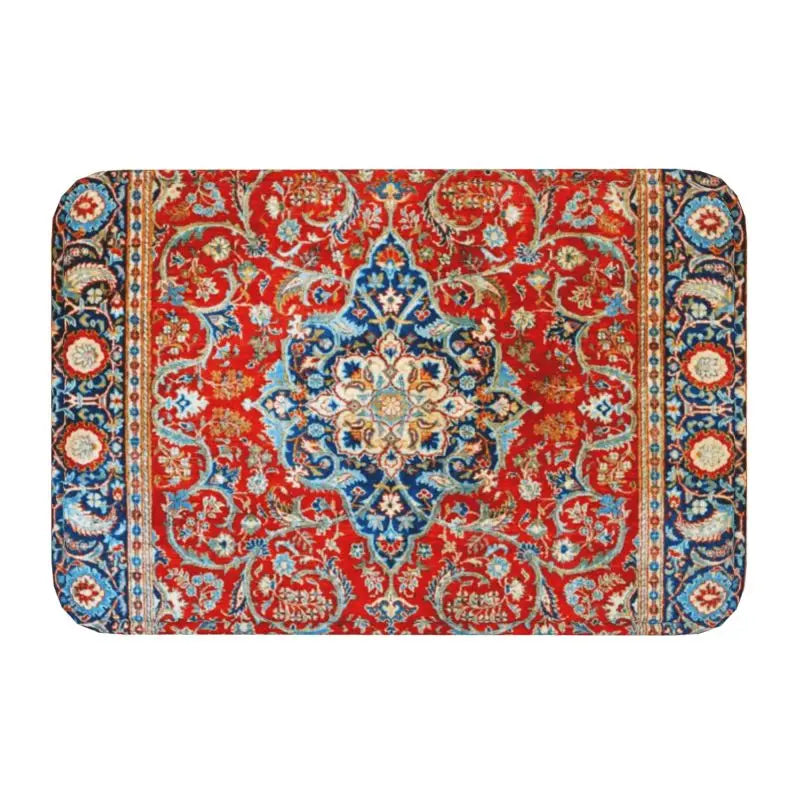 Navak Carpet Blue Antique Persian Isfahan Silk Rug With Animals Front Floor Door Entrance Mat Tribal Ethnic Floral Bath  Doormat Carpet Rug