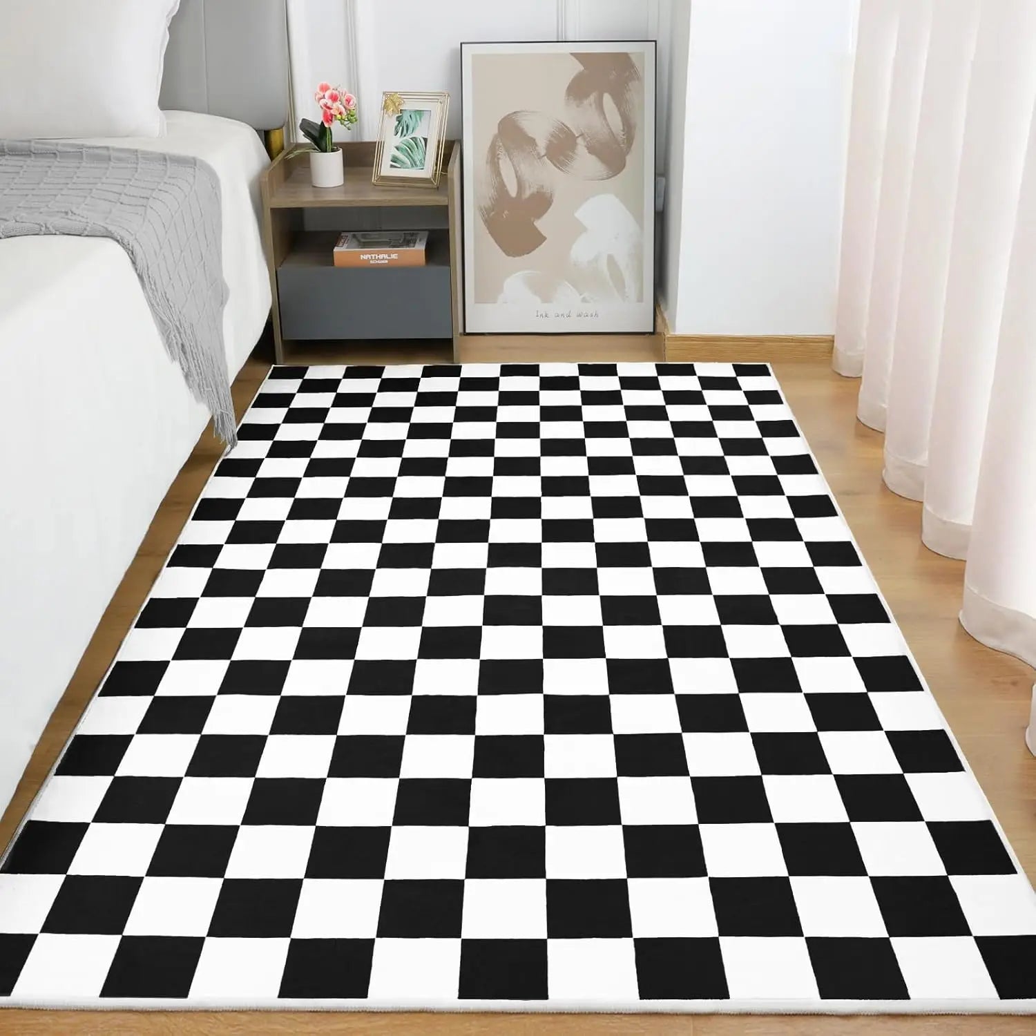 Navak Carpet Black and White Checkered Rug for Living Room Bedroom, 6x9Soft Washable Area Rug with Non Slip, Low Pile Stain Resistance Carpet