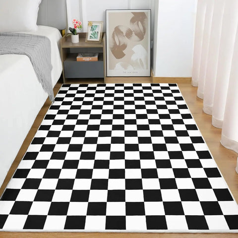 Navak Carpet Black and White Checkered Rug for Living Room Bedroom, 6x9Soft Washable Area Rug with Non Slip, Low Pile Stain Resistance Carpet
