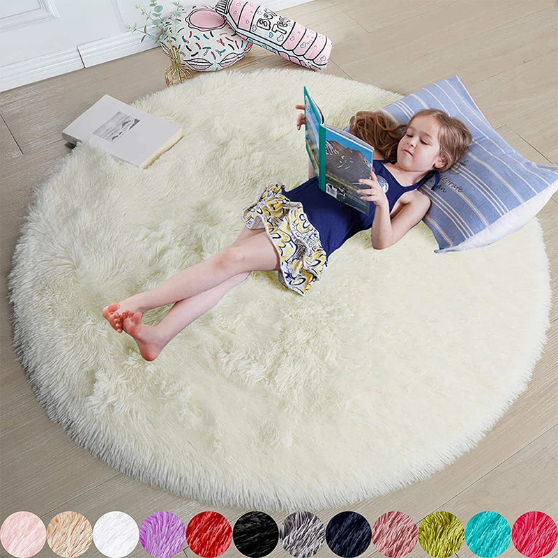 Navak Carpet Fluffy Round Rugs For Girls Bedroom Soft Shaggy White Carpet In The Living Room Bedside Rugs Pink Home Decor Hairy Baby Play Mat