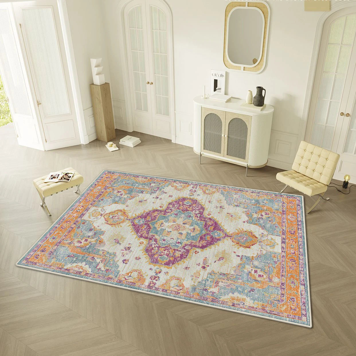 Navak Carpet Persian Retro Style Living Room Carpet Light Luxury Decoration Home Easy Clean Floor Mat Bedroom Cloakroom Non-slip Washable Rug