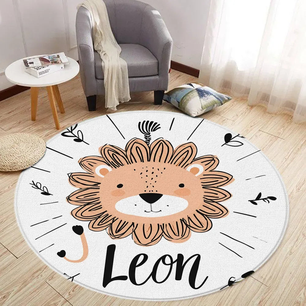 Navak Carpet Cartoon Lion Love Bear Round Rug Living Room Decoration Rabbit Bear Forest Animals Bedroom Rugs Home Mats Washable Leisure Rugs