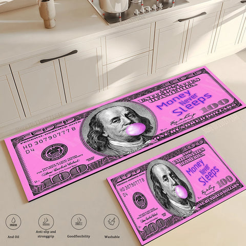 Navak Carpet Black Gold 100 Dollar Bill Money Kitchen Floor Mat Home Doormat Corridor Balcony Long Rugs Bedside Non-slip Absorbent Carpet