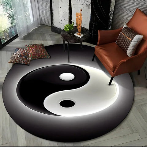 Navak Carpet Crystal Velvet Yin Yang Round Rug, 3D Tai Chi Print Non-Slip Floor Mat for Living Room, Bedroom, Home Decor, Circle Area Rug