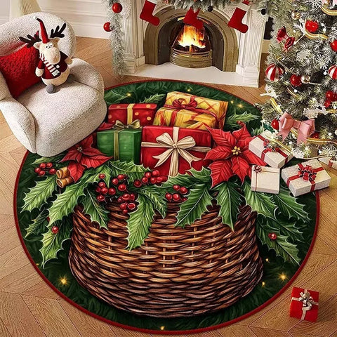 Navak Carpet Christmas Series Theme Round Carpet, Santa Claus, Snowman, Christmas Gifts, Holiday Celebration Living Room Decorative Mat