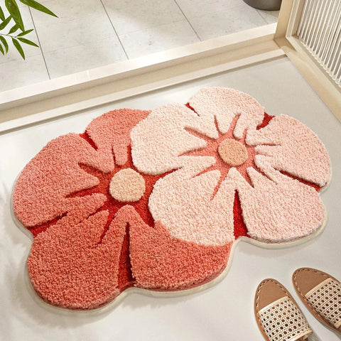 Navak Carpet Flower Shaped Cute Bathroom Mats Carpets Microfiber Tufted Mat Cute Luxury Fluffy Thick Rugs High Low Plush Irregular Carpets