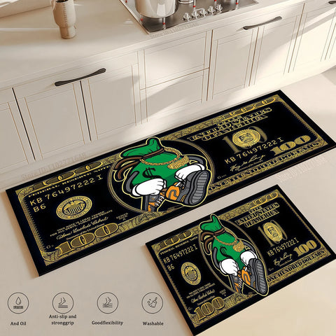 Navak Carpet Black Gold 100 Dollar Bill Money Kitchen Floor Mat Home Doormat Corridor Balcony Long Rugs Bedside Non-slip Absorbent Carpet