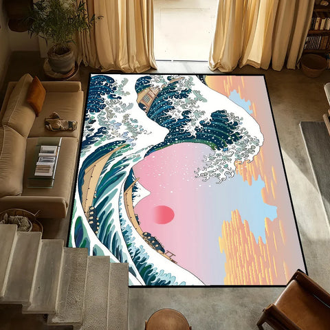 Navak Carpet small Wave Japan carpet Anti-Slip Great Kitchen Kanagawa Bedroom Handmade Tufted Rug Carpet of The Living Room Entrance