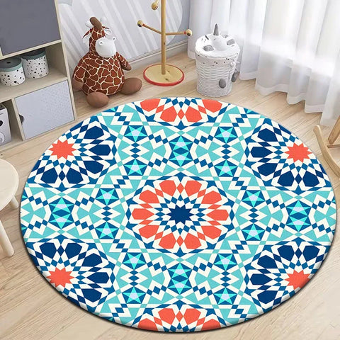 Navak Carpet Moroccan Style Printed Round Carpet for Living Room Area Rugs Camping Picnic Mats Anti-Slip Rug Yoga Mat Doormat Floor Mat