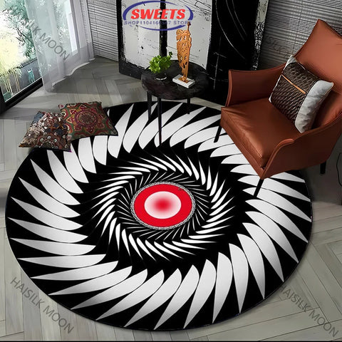 Navak Carpet Modern Style Black and White Mystery Art Style Round Carpet Interior Decor Mat Outdoor Picnic Camping Rug Room Bedside Rug Gift