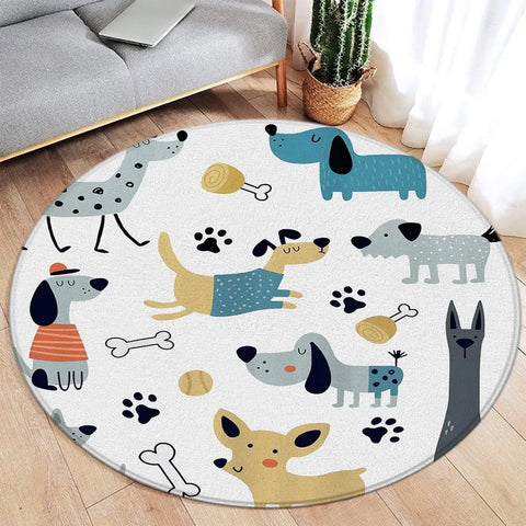Navak Carpet Cartoon Round Carpet Ocean Fish Dolphin Starfish Cute Deer Lion Elephant Tiger Kids Bedroom Mat Home Living Room Decor Floor Rug