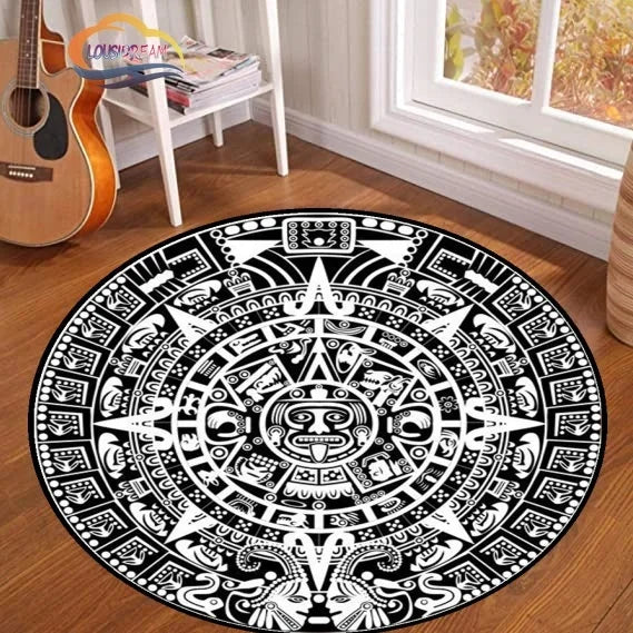 Navak Carpet Pentagram sun Patterned Round Carpet, Satan Devil's Trap Rug, White  on Black  Supernatural  Rune carpet