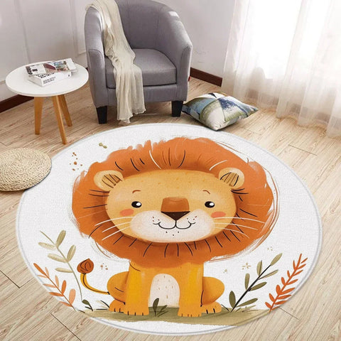 Navak Carpet Cartoon Lion Love Bear Round Rug Living Room Decoration Rabbit Bear Forest Animals Bedroom Rugs Home Mats Washable Leisure Rugs