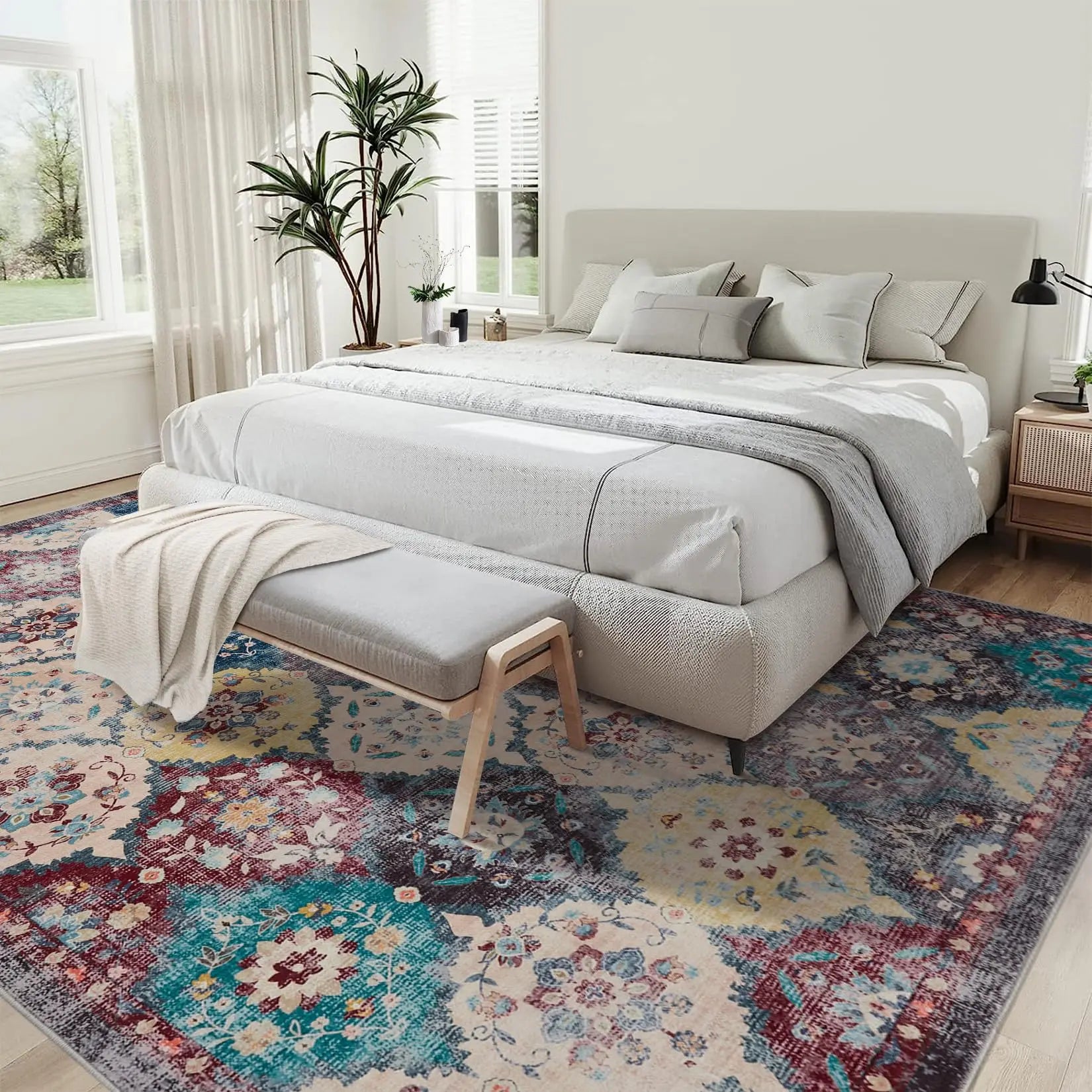 Navak Carpet Large Vintage Persian Area Rug - Machine Washable Rectangle Soft Rugs for Living Room, Bedroom, Kitchen, Office Anti-Slip Non Sh