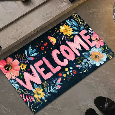 Navak Carpet Charming Floral 'Welcome' Floor Mat - Vibrant, Inviting Décor for Home Entrances, Perfect for Greeting Guests with Style