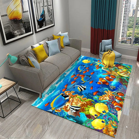 Navak Carpet 3D Hawaiian Sea Ocean Tropical Fish Carpet Living Room Fish Animal Pattern Kids Bedroom Soft Floor Decor