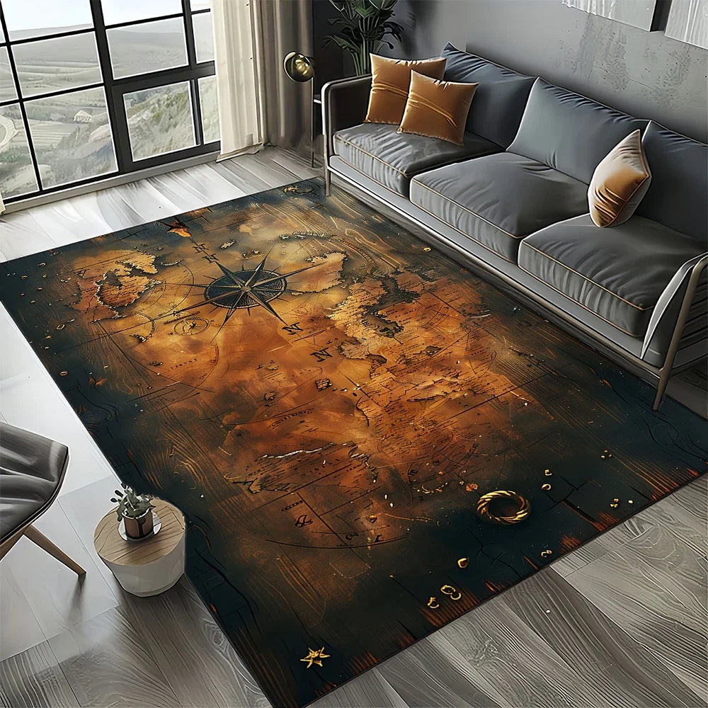 Navak Carpet Retro Marine Nautical Chart Compass Carpet Rug for Home Living Room Bedroom Sofa Doormat Decor, Floor Mat