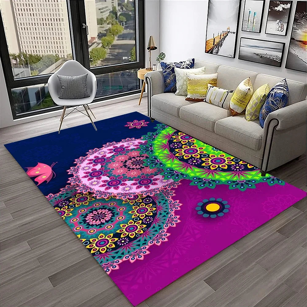 Navak Carpet 3D Mandala Bohemia Geometric Carpet Rug for Home Living Room Bedroom Sofa Kitchen Doormat Decor,Kid Area Rug Non-slip Floor Mat