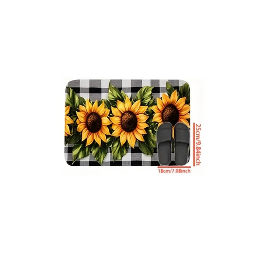Navak Carpet Sunflower Buffalo Plaid Kitchen Mat Decor Non-slip Hallway Balcony Laundry Rugs Bathroom Door Mat Bedroom Floor Mat Decor