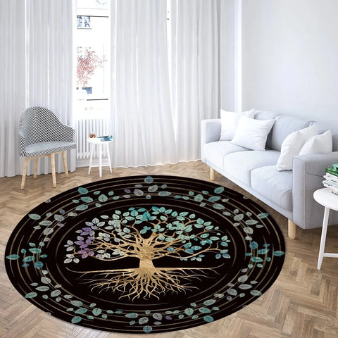 Navak Carpet World Tree Round Area Viking Norse Mythology Print Round Rug Living Room Bedroom Floor Mat Game Room