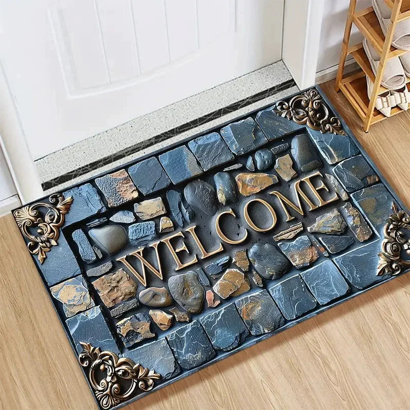 Navak Carpet Elegant 'HOME' Crystal Velvet Rug - Soft & Durable Pebble Design Doormat, Non-Slip Entrance Decor, Perfect Gift for Modern Homes