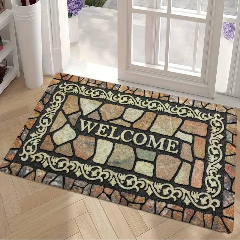 Navak Carpet Elegant 'HOME' Crystal Velvet Rug - Soft & Durable Pebble Design Doormat, Non-Slip Entrance Decor, Perfect Gift for Modern Homes