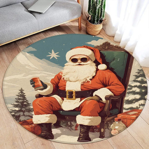 Navak Carpet Merry Christmas Happ New Year Round Rug Winter Festival Snowman Santa Claus Bedroom Living Room Xmas Home Decor Balcony Floor Ma