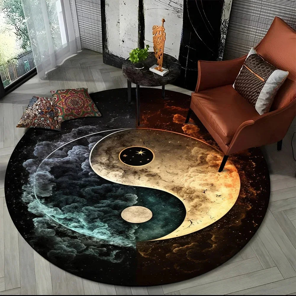 Navak Carpet 3D Naturalize Yin and Yang Chinese Tai Chi Round Carpet Circle Area Rug for Living Room Bedroom Decor Doormat Non-slip Floor Mat