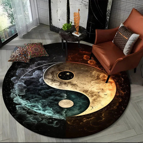 Navak Carpet 3D Naturalize Yin and Yang Chinese Tai Chi Round Carpet Circle Area Rug for Living Room Bedroom Decor Doormat Non-slip Floor Mat