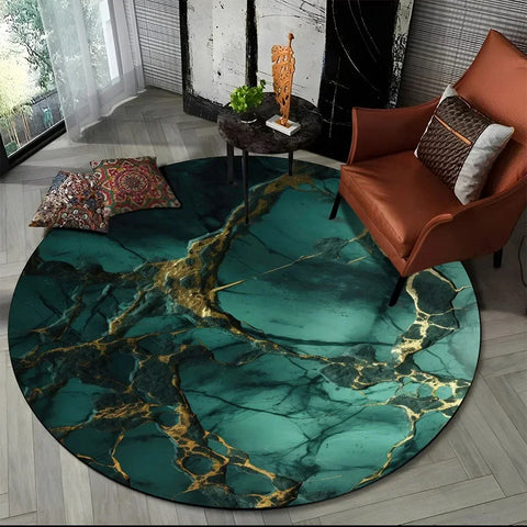 Navak Carpet 3D Luxury Marble Print Round Carpet Abstract Geometric Area Rug for Living Room Bedroom Chair Decor Non-slip Floor Mat Doormat