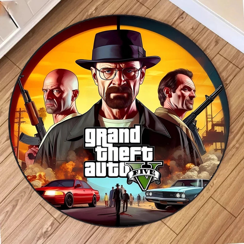 Navak Carpet Cartoon GTA Circle Carpet for Living Room Decor Personalized Round Area Rug Sofa Table Chairs Bedroom Decor Floor Mat