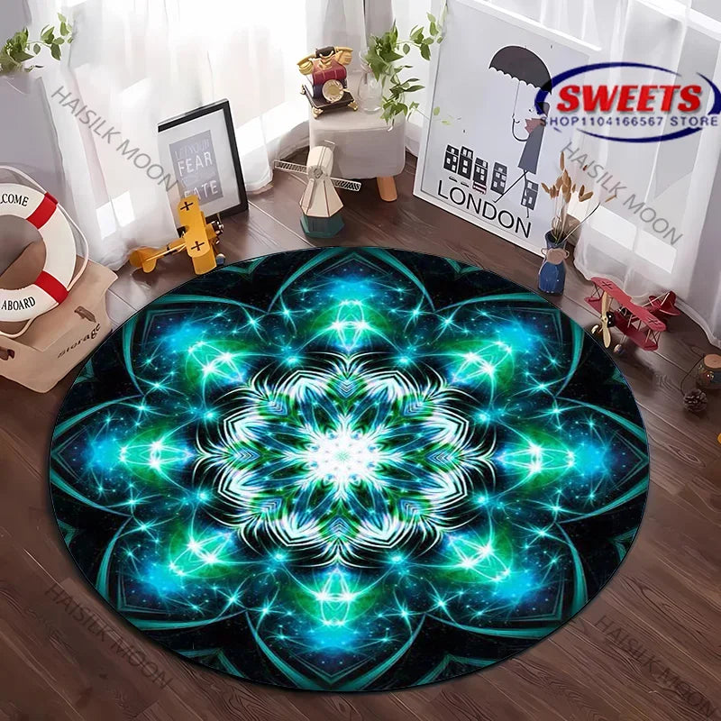 Navak Carpet Luxury Mandala Flower Print Round Carpet Bedroom Living Room Sofa Decorative Mat Top 10 Holiday Gifts for Family and Friends Rug
