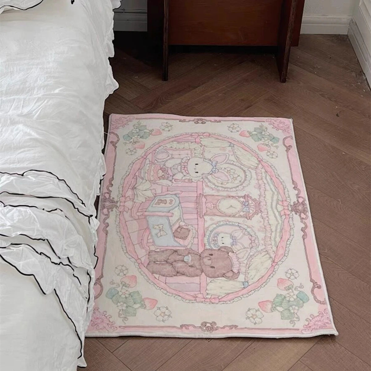 Navak Carpet Cute Pink Bear Cartoon Round Area Rug, Children's Bedroom Carpet, Living Room, Sofa, Playroom Decor,Non-slip Floor Mat