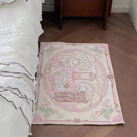 Navak Carpet Cute Pink Bear Cartoon Round Area Rug, Children's Bedroom Carpet, Living Room, Sofa, Playroom Decor,Non-slip Floor Mat