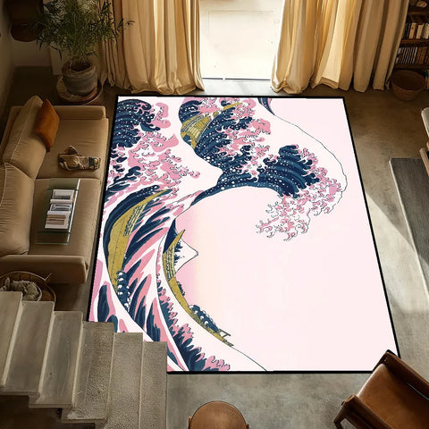Navak Carpet small Wave Japan carpet Anti-Slip Great Kitchen Kanagawa Bedroom Handmade Tufted Rug Carpet of The Living Room Entrance