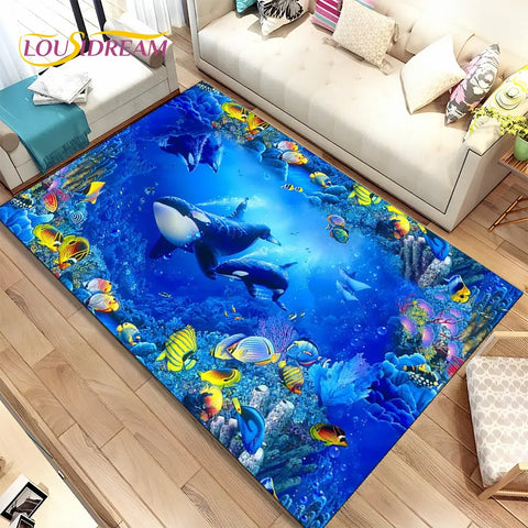 Navak Carpet 3D Illusion Seabed Underwater World Dolphin Shark Area Rug,Carpet Rug for Living Room Bedroom Sofa Doormat,Non-slip Floor Mat