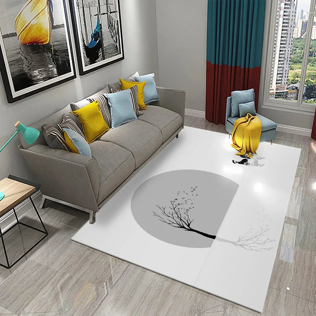 Navak Carpet 3D Simple Abstract Art Theme Carpet Nordic Style Geometric Line Living Room Balcony Bedroom Bathroom Non-slip Door Floor Mat