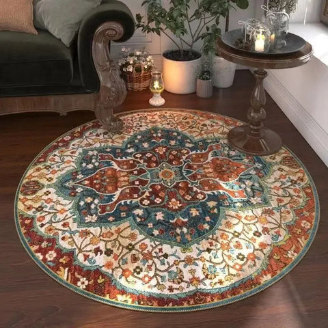 Navak Carpet Moroccan Floral Round Carpet, Washable For Living Room & Dining