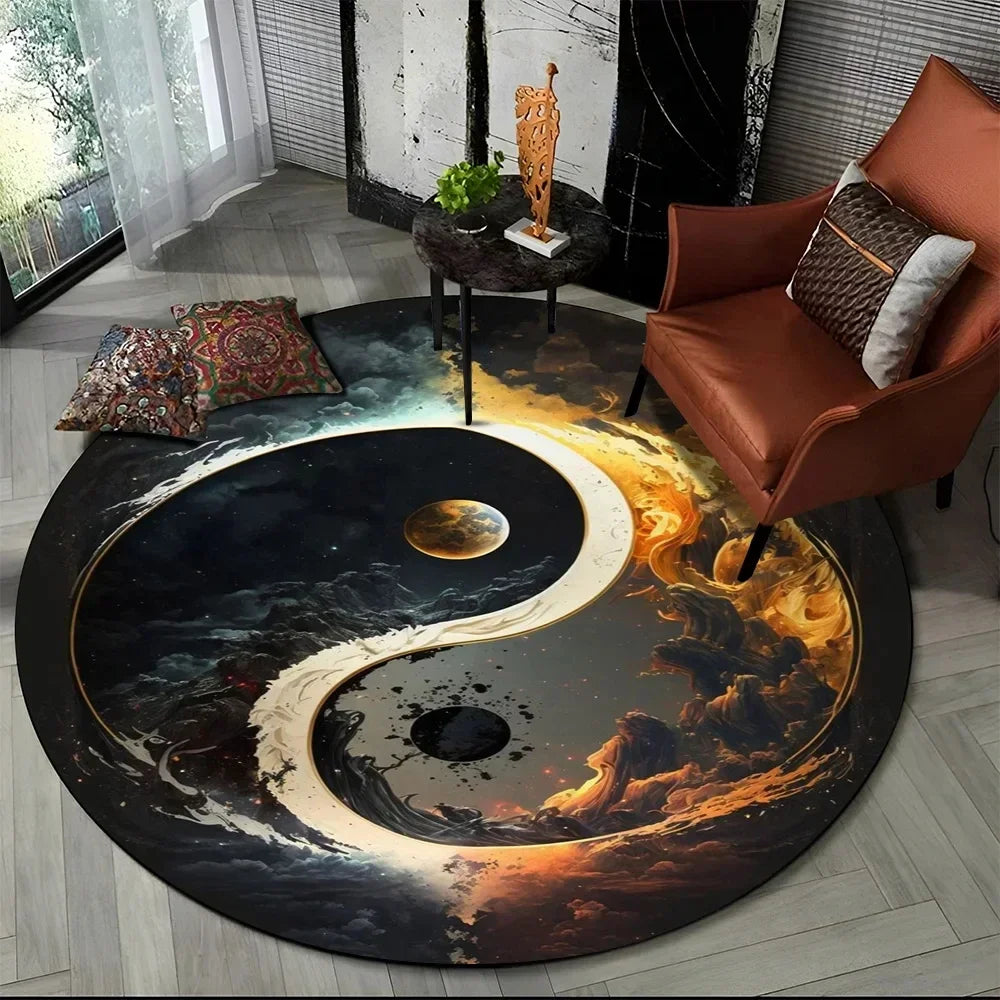 Navak Carpet Crystal Velvet Yin Yang Round Rug, 3D Tai Chi Print Non-Slip Floor Mat for Living Room, Bedroom, Home Decor, Circle Area Rug