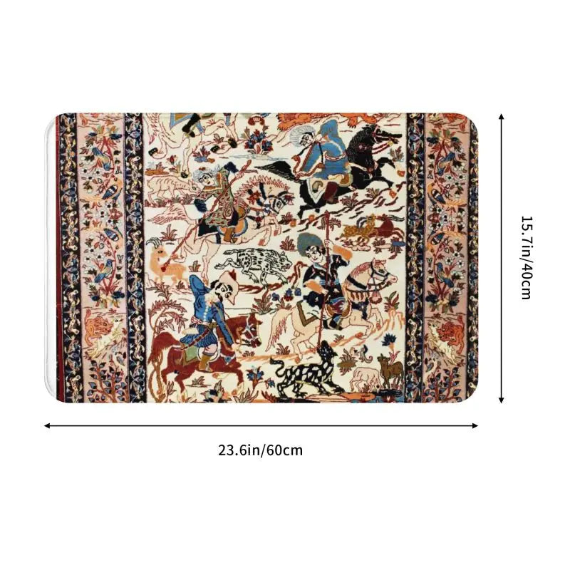 Navak Carpet Blue Antique Persian Isfahan Silk Rug With Animals Front Floor Door Entrance Mat Tribal Ethnic Floral Bath  Doormat Carpet Rug