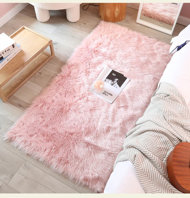 Navak Carpet Faux Fur  Carpet Pink Children's Area Rug for Girls Bedroom Bedside Living Room Fluffy Furry Shaggy Floor Foot Mats Home Decor