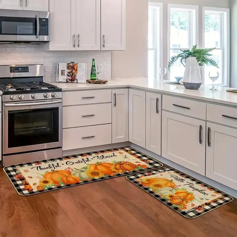 Navak Carpet Autumn Pumpkin Maple Leaf Buffalo Plaid Kitchen Mats Decor Anti-slip Corridor Balcony Rugs Bathroon Doormat Thanksgiving Decor