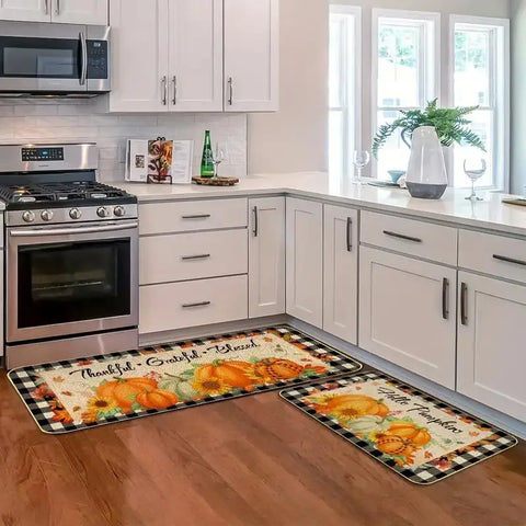 Navak Carpet Autumn Pumpkin Maple Leaf Buffalo Plaid Kitchen Mats Decor Anti-slip Corridor Balcony Rugs Bathroon Doormat Thanksgiving Decor