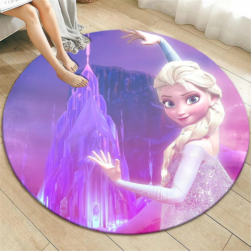 Navak Carpet Princess Elsa Cartoon Print Round Carpet, Bedroom Decorative Carpet, Living Room Bathroom Picnic Camping Entrance Non-slip Mat