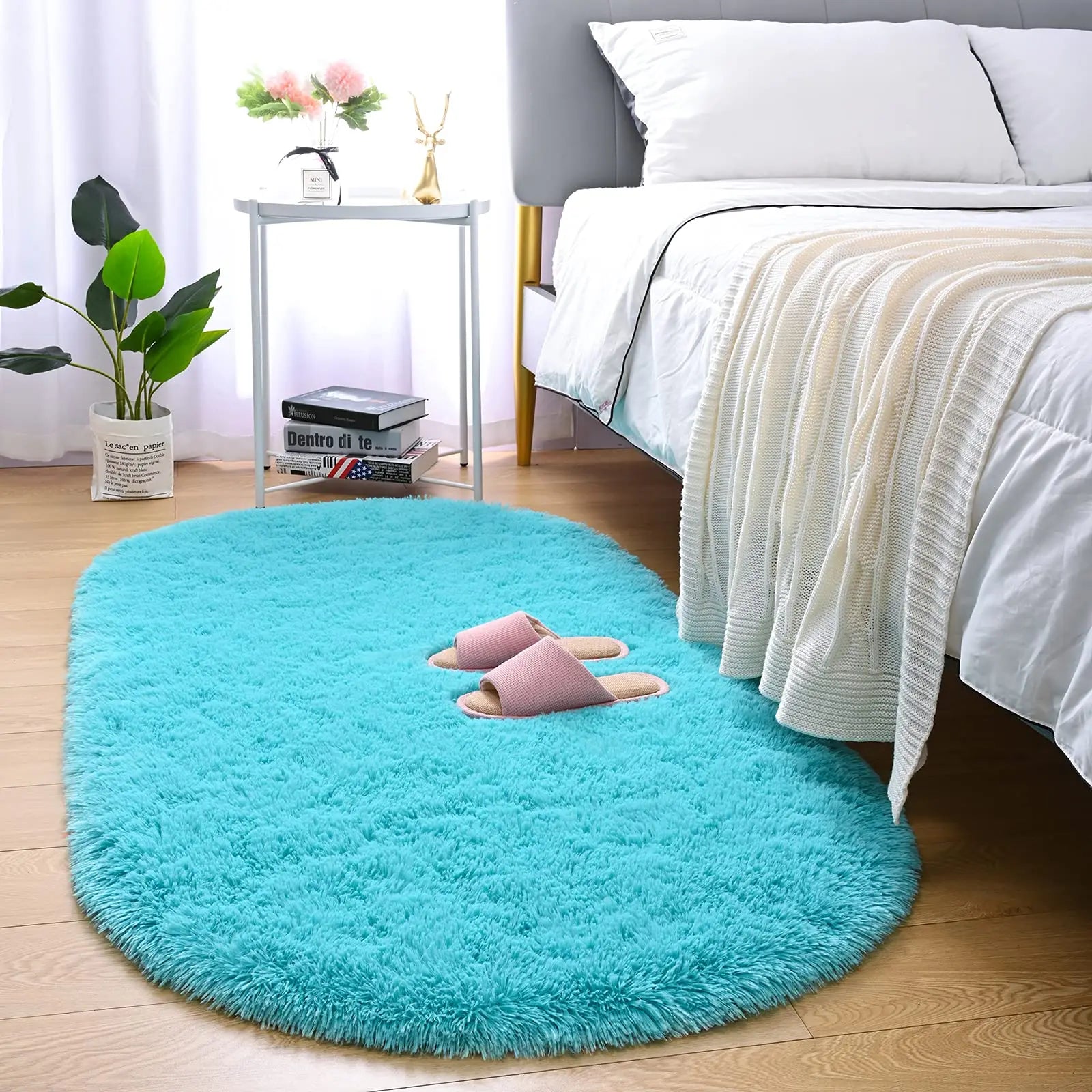 Navak Carpet Fluffy Plush Carpet Ellipse for Children’S Bedroom Living Room Sofa Area Rugs Balcony Soft Silky Carpet Girl Room Home Decor